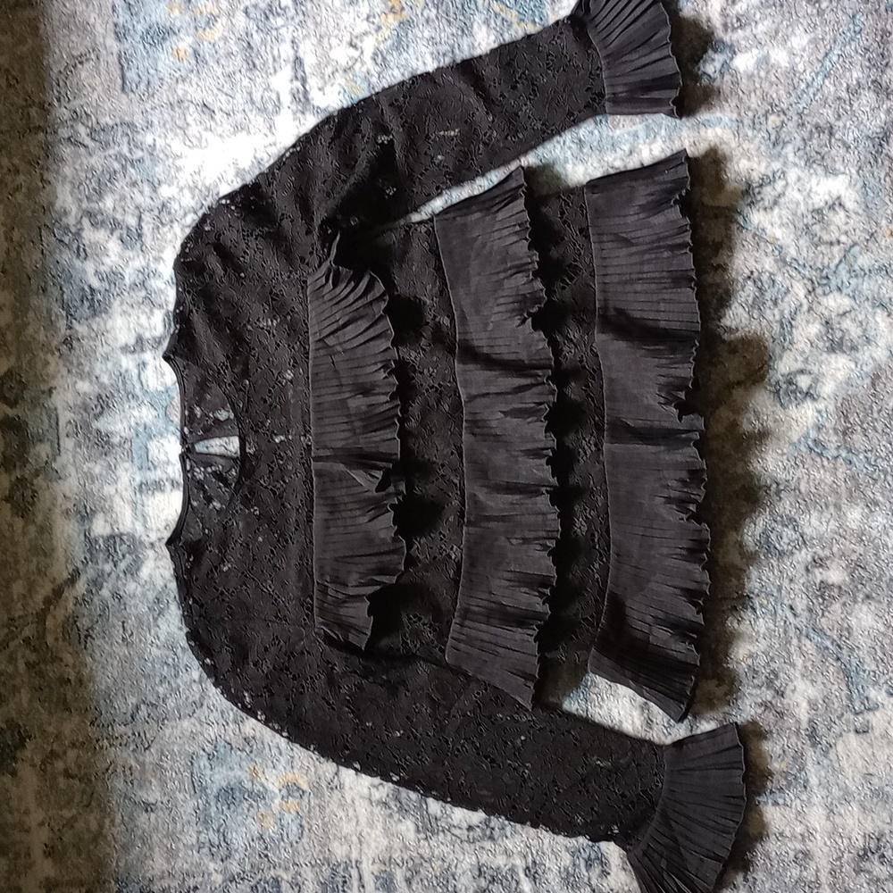 J Crew black pleated lace top